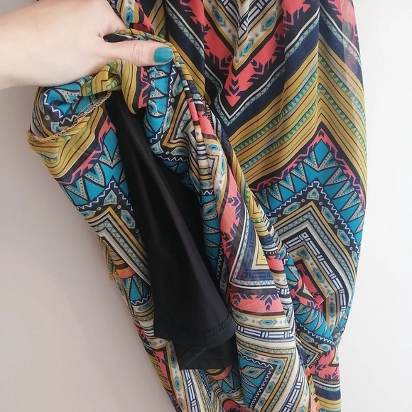 Umgee Aztec Chevron Print Semi Sheer Boho Maxi Dress with Back Cutout Small - Picture 9 of 15